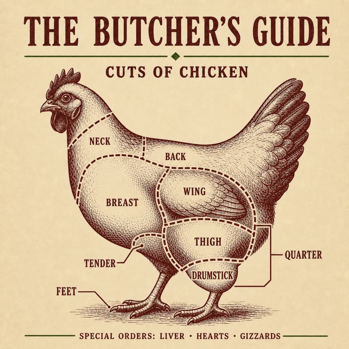 Illustrated butcher's guide to chicken cuts